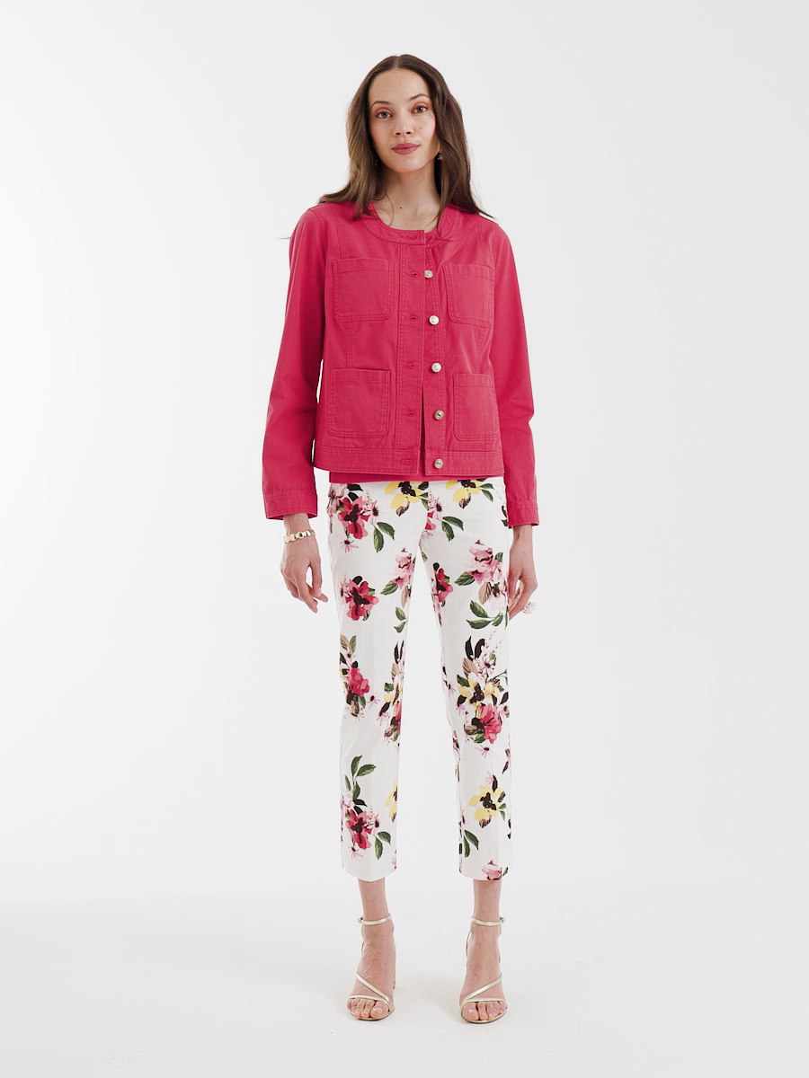 Collarless Twill Box Jacket