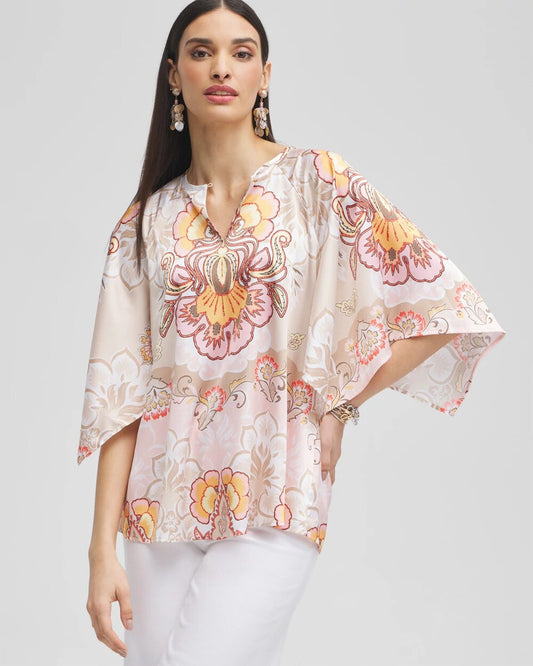 Satin Floral Keyhole Neck Blouse