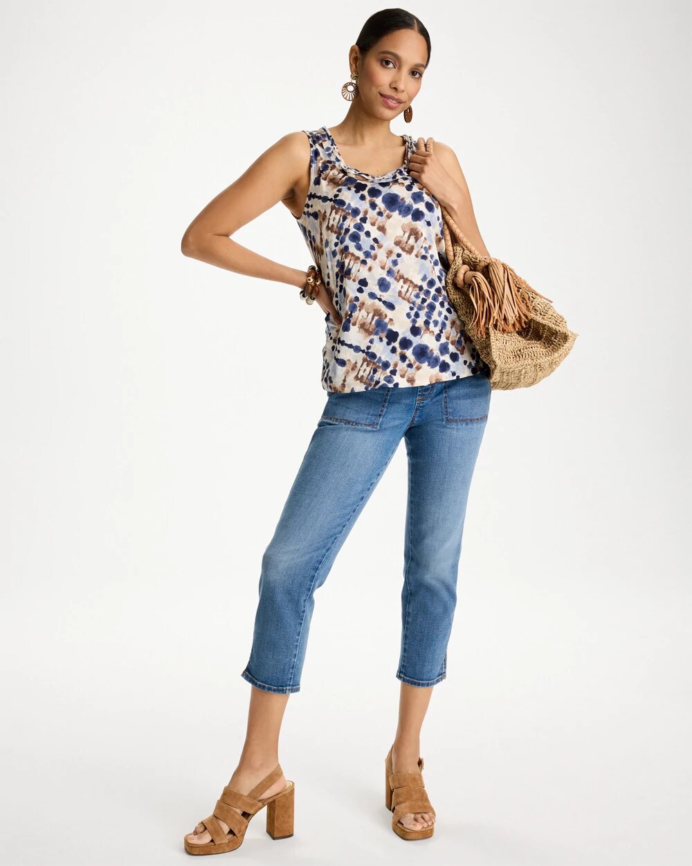 Printed Jersey Satin Tank Top