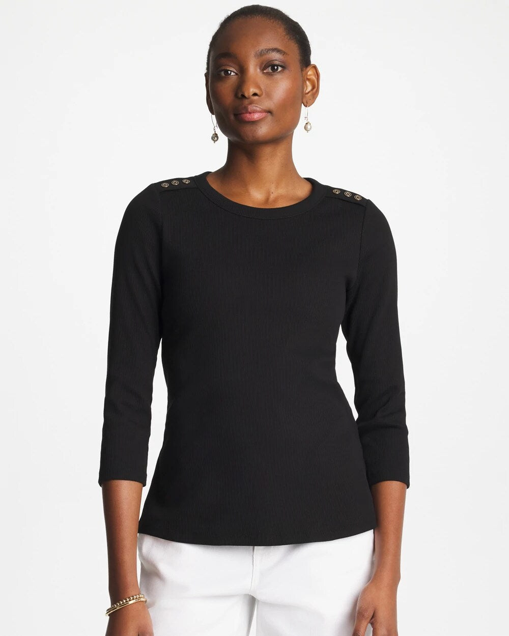 Ribbed Button Crewneck Tee