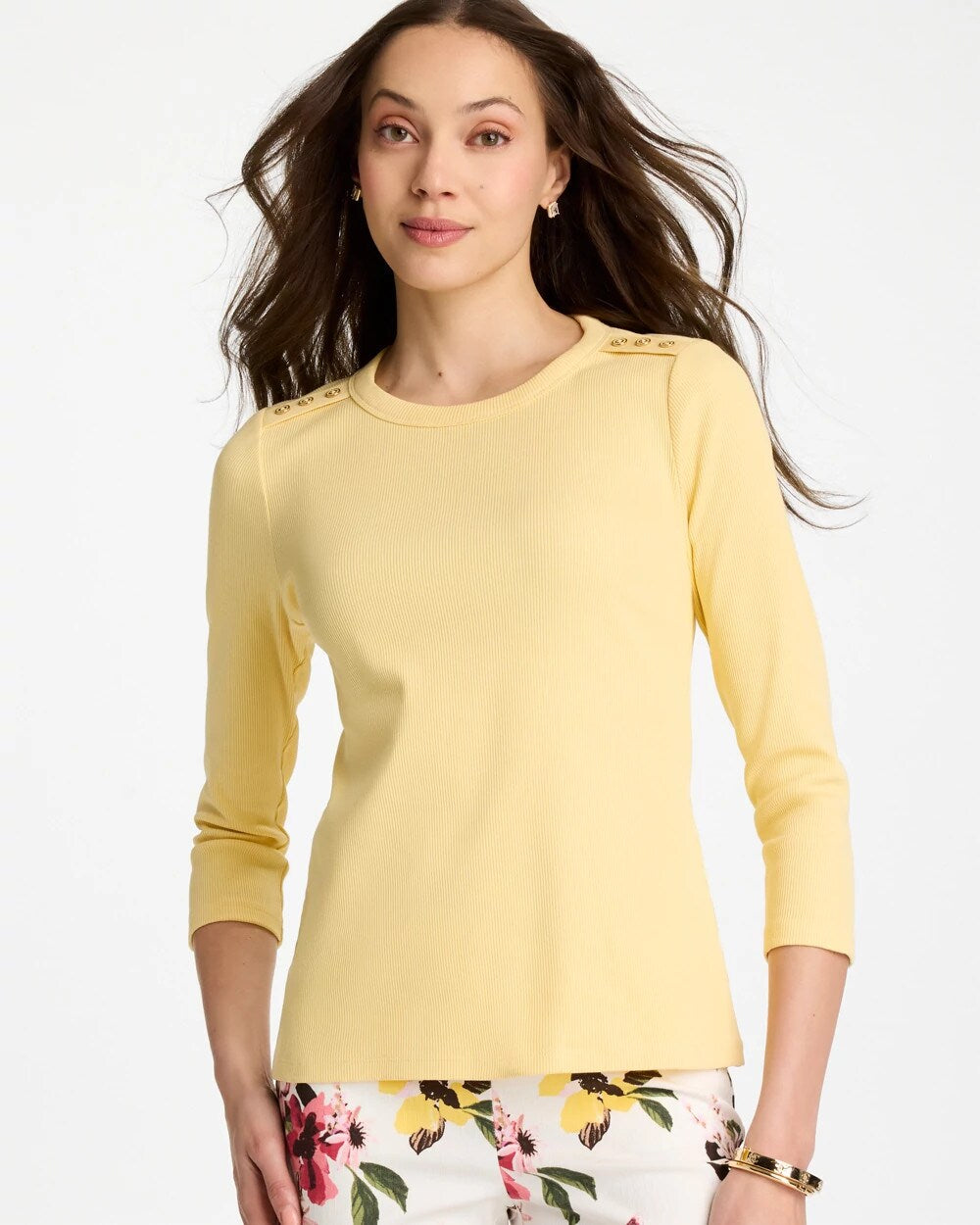 Ribbed Button Crewneck Tee