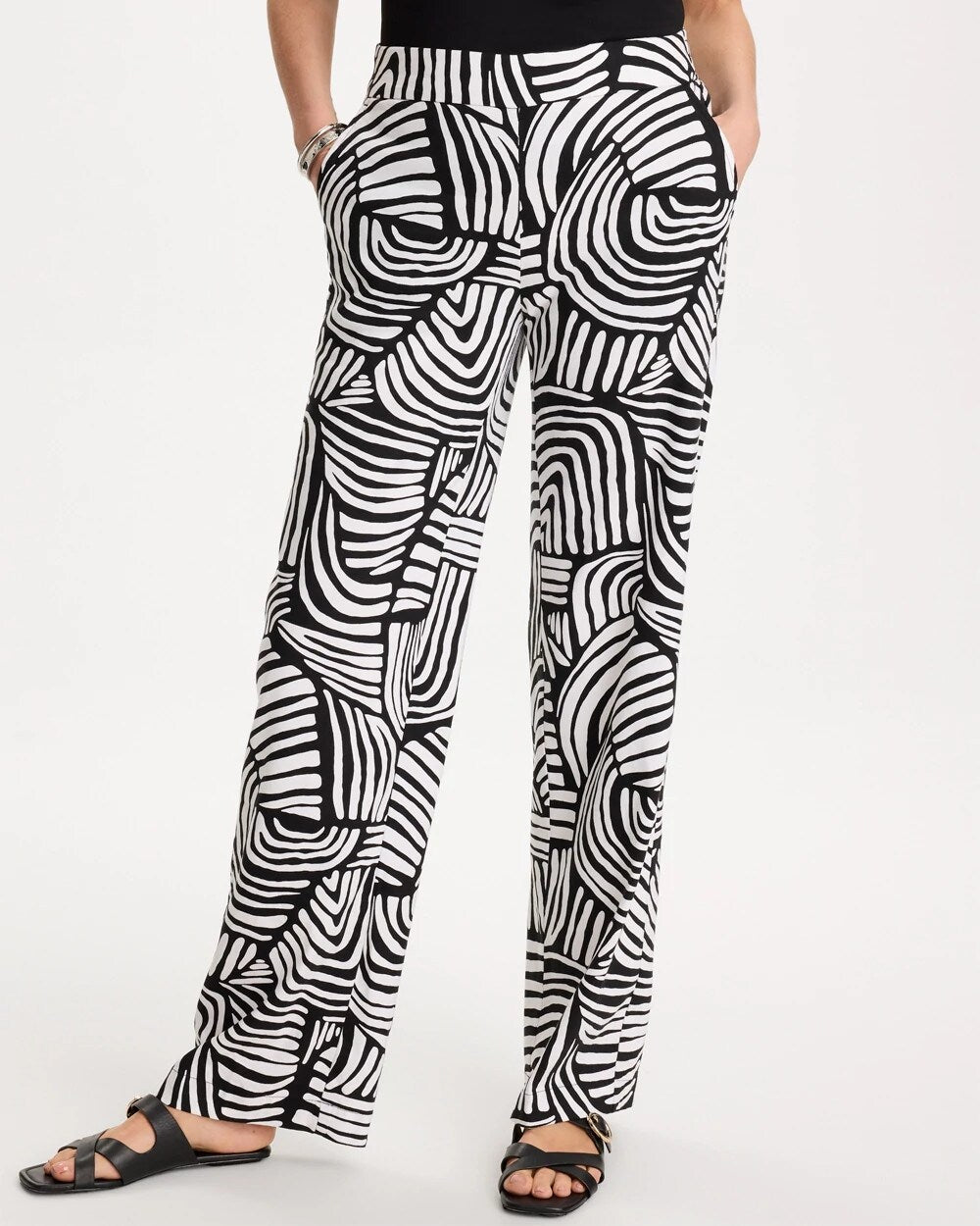 Geo Pull-On Wide-Leg Linen Pants