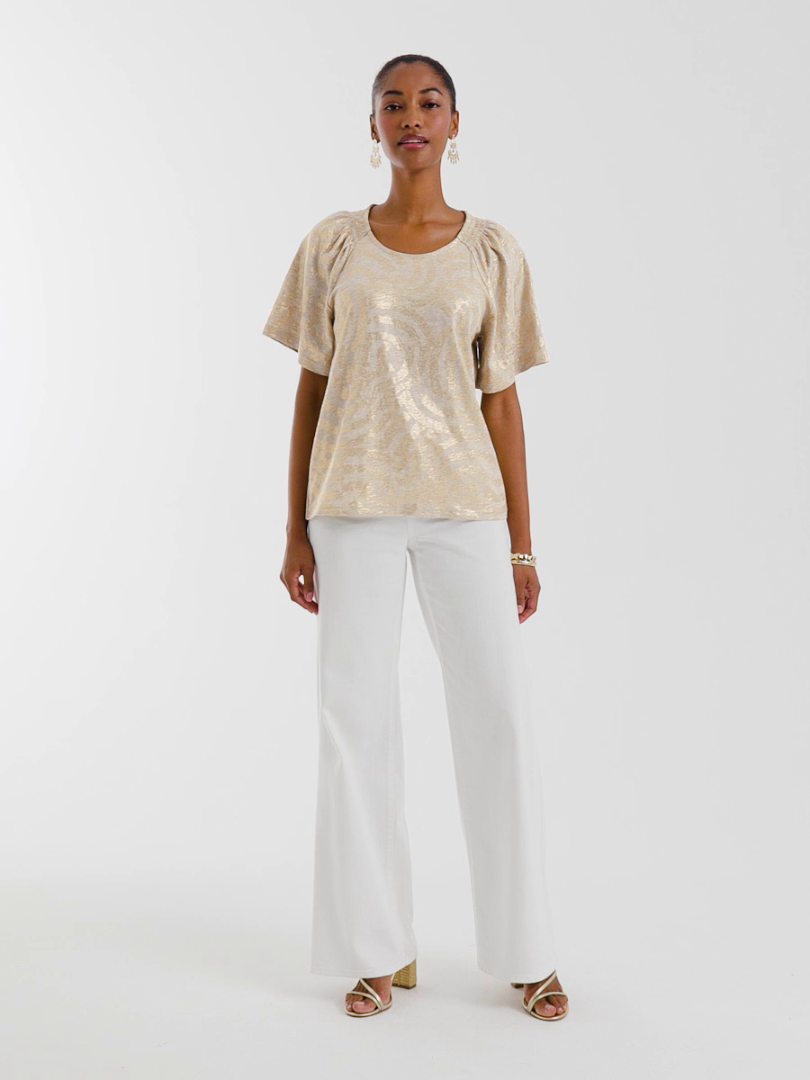 Cotton Foiled Shirred Tee