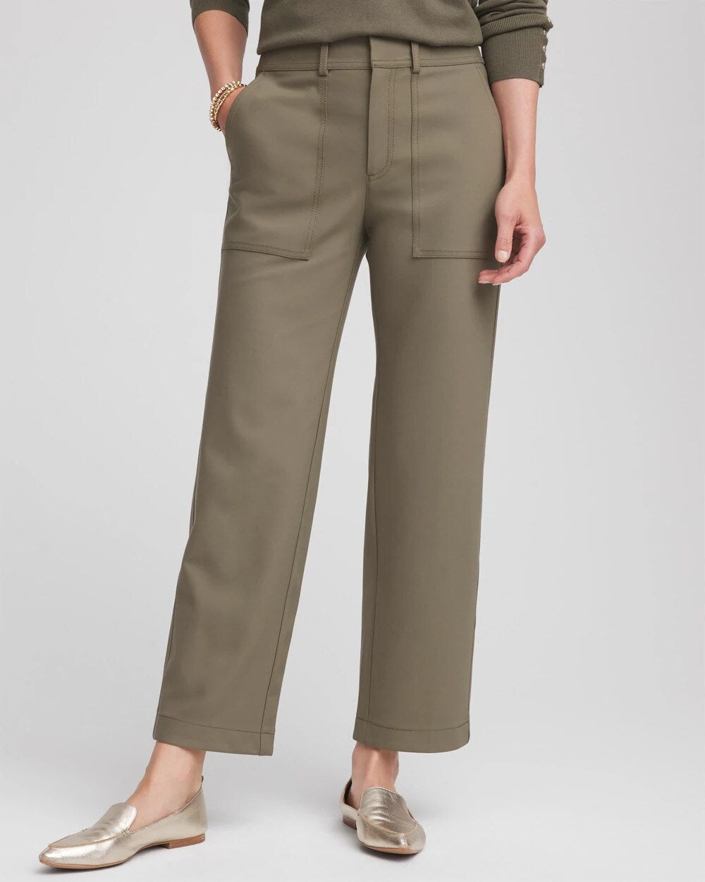 Bi-Stretch Straight Ankle Pants