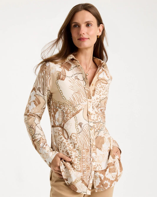 No Iron Stretch Neutral Luxe Printed Shirt