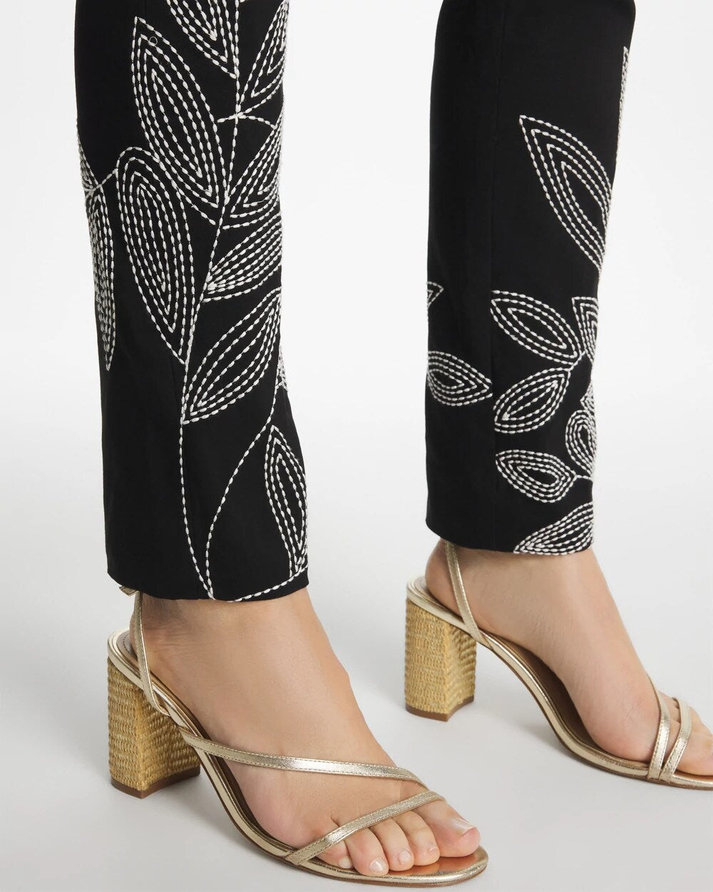 Floral Soutache Brigitte Slim Pull-On Ankle Pants