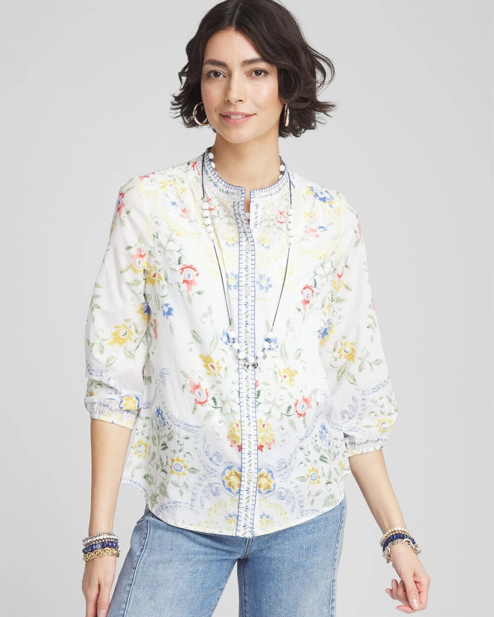 Floral Billow-Sleeve Blouse