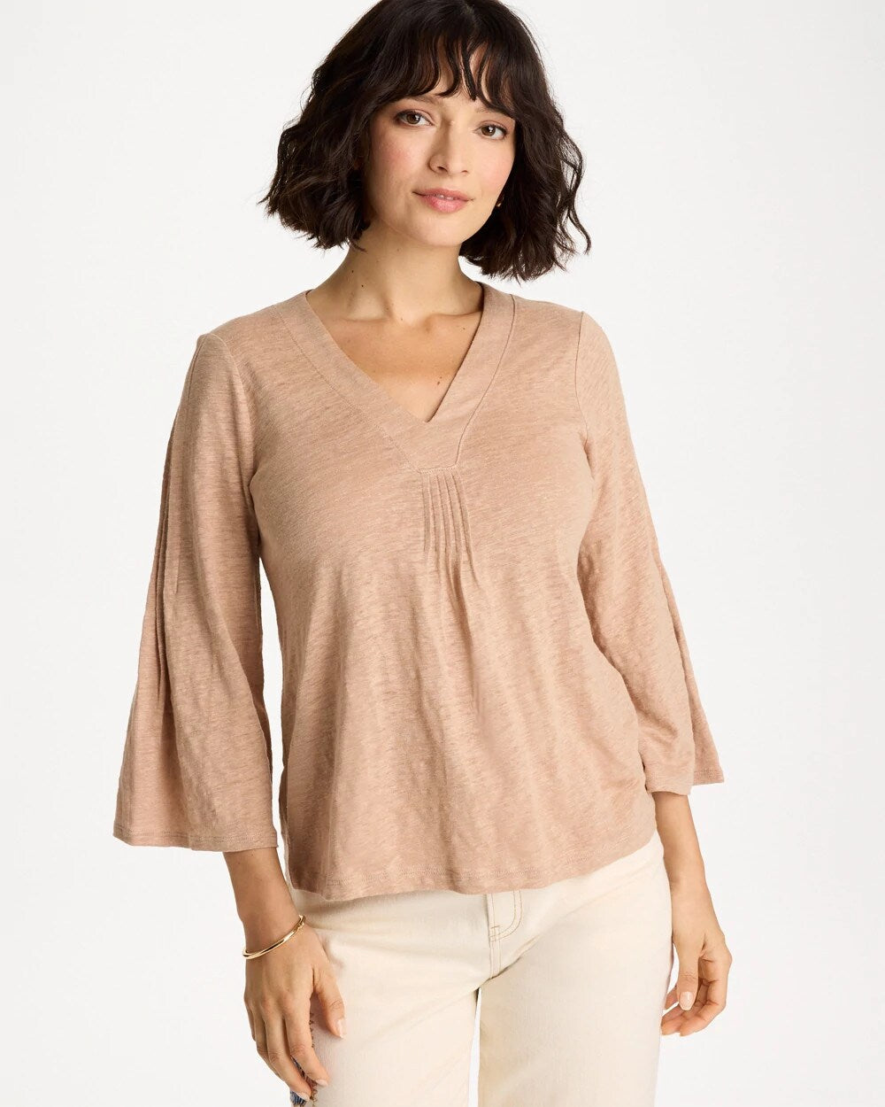 Linen Pleated Pintuck Tee