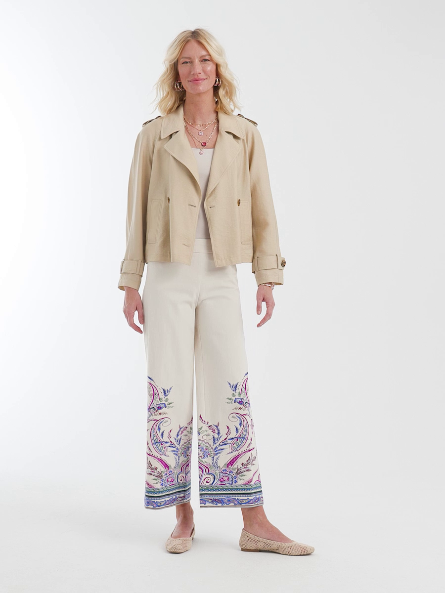 Brigitte Paisley Wide-Leg Cropped Pants