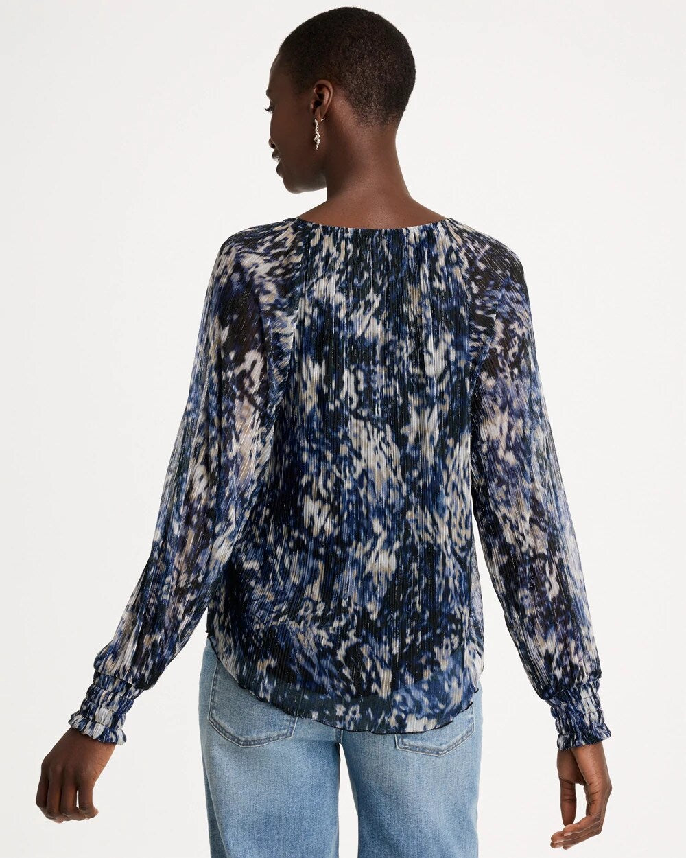 Printed Metallic Bodre Crinkle Mesh Top