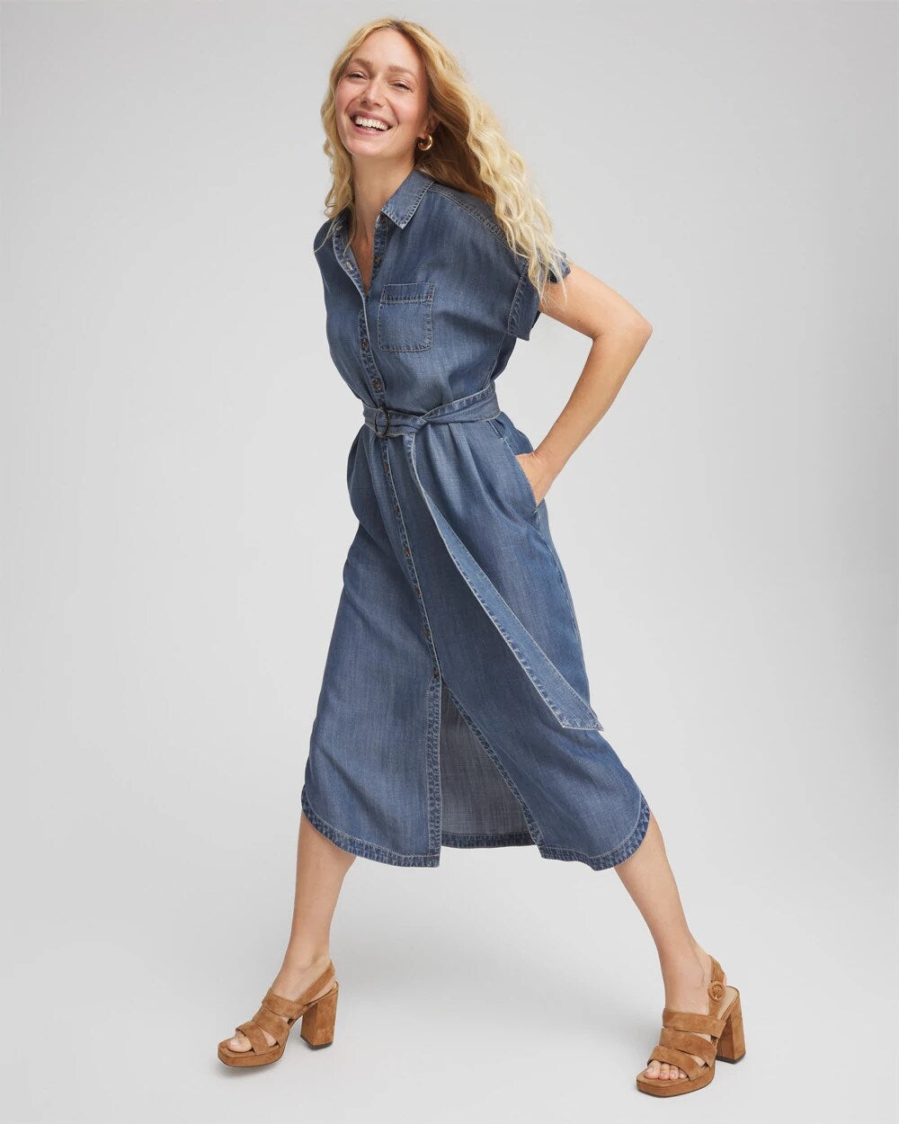 Denim Tie  Midi Shirtdress
