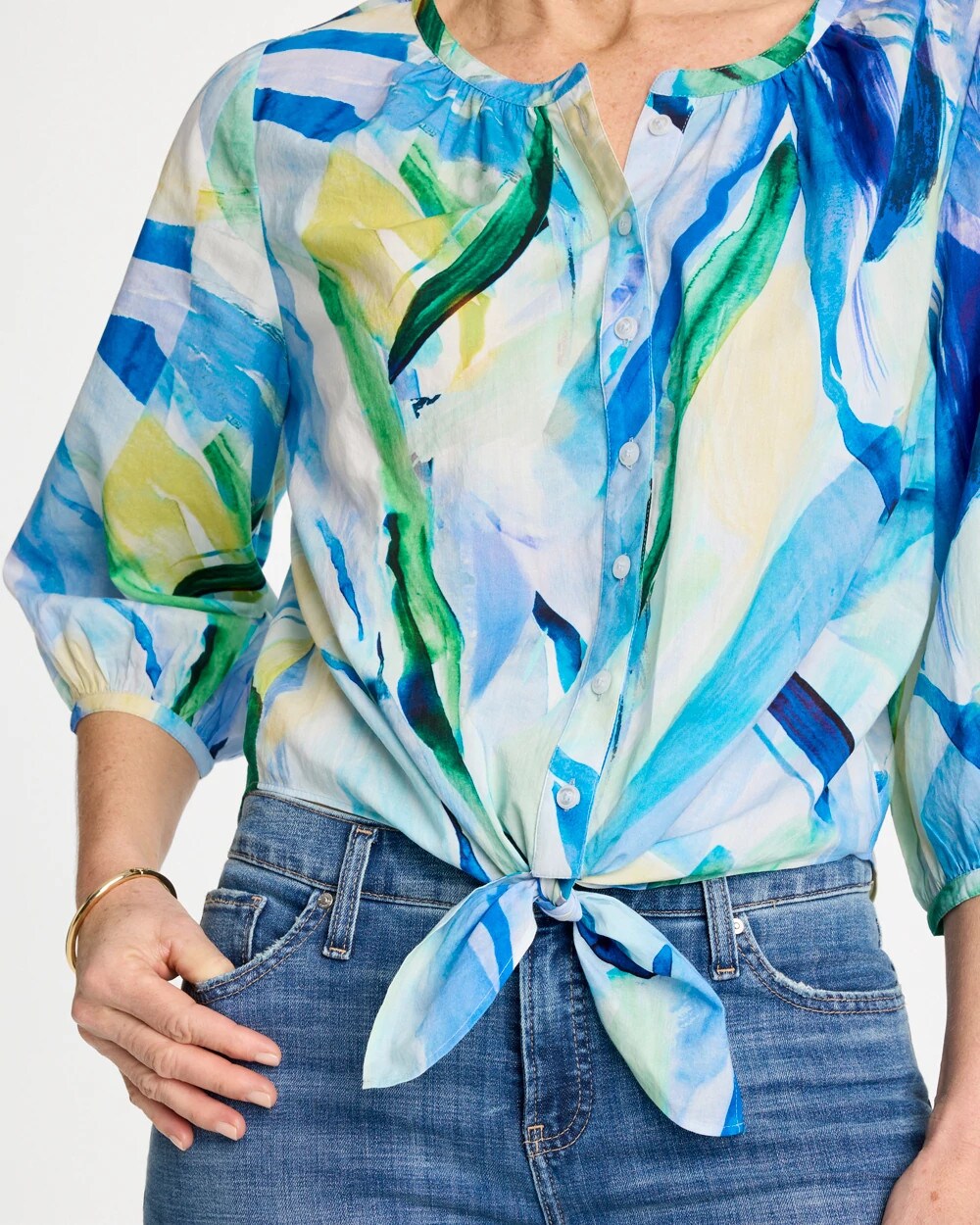 Printed Tie-Front Top