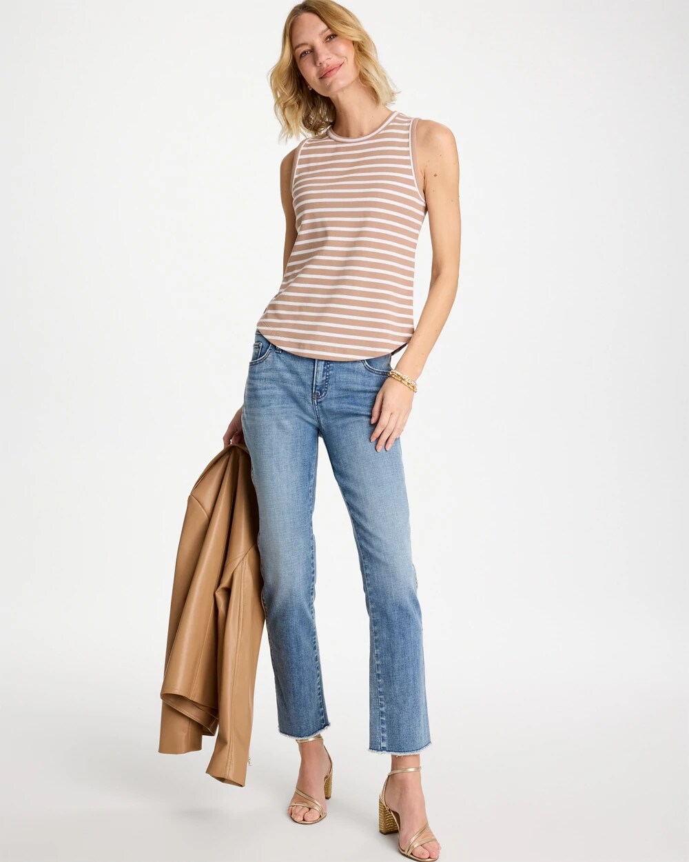 Striped High Neck Rib Tank