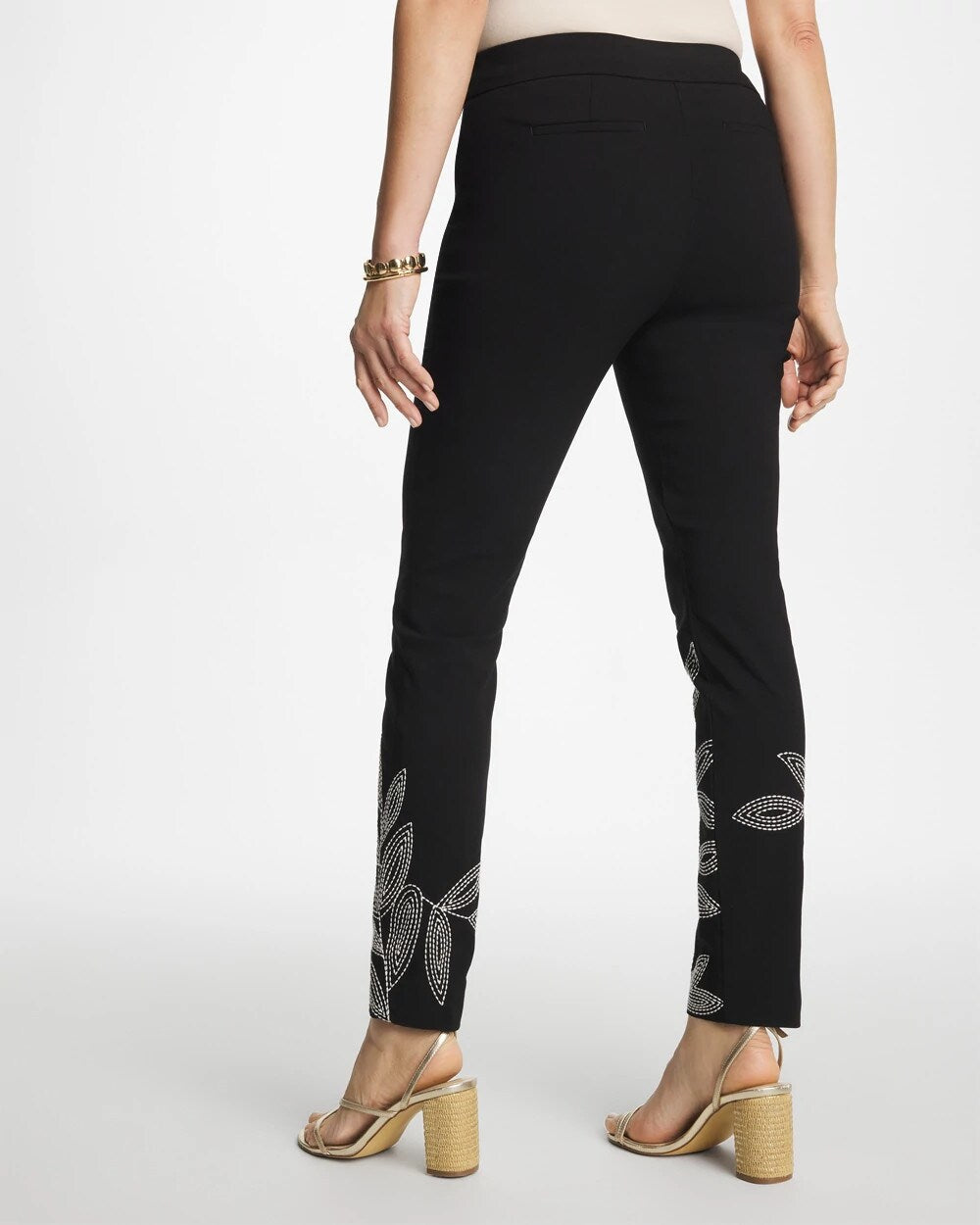 Floral Soutache Brigitte Slim Pull-On Ankle Pants