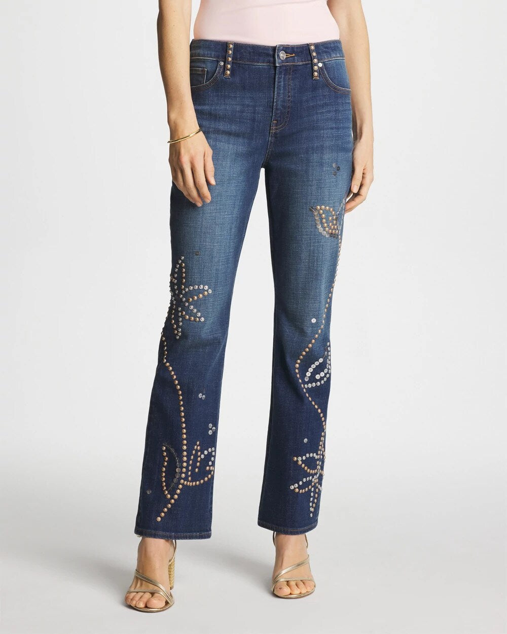Embellished Girlfriend Cropped Flared Jeans