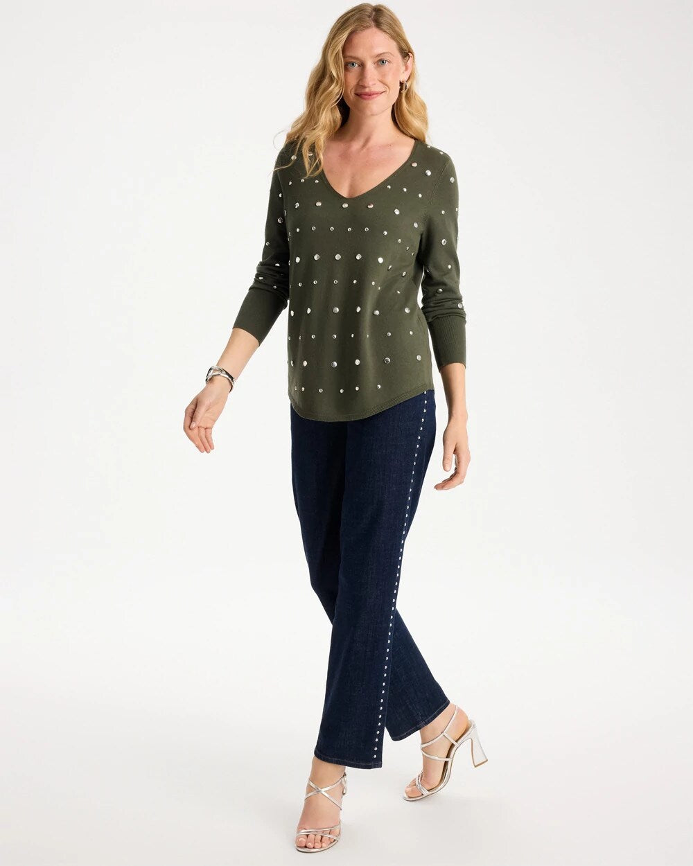 Ella Embellished V-Neck Pullover Sweater