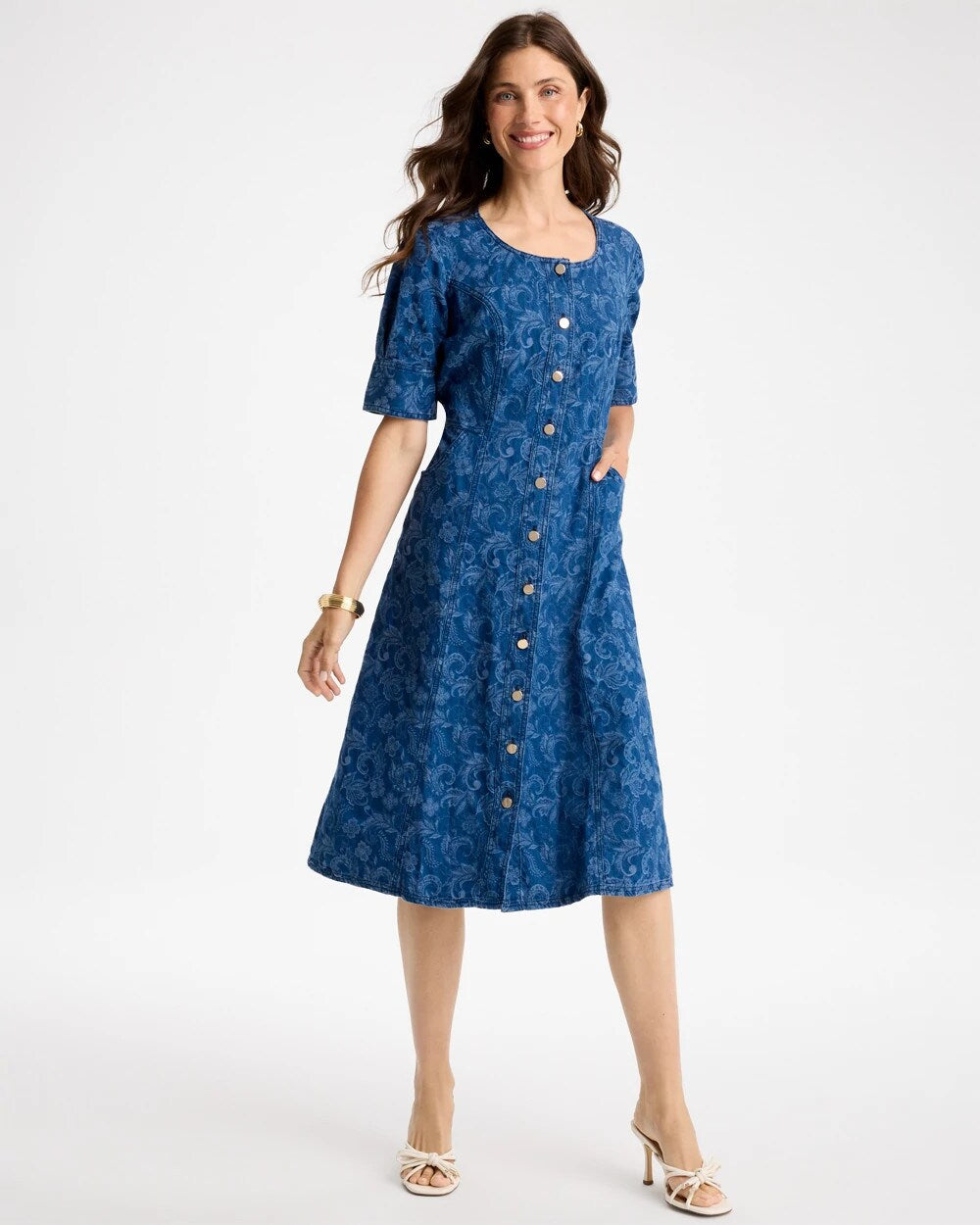 Denim Jacquard Midi Dress