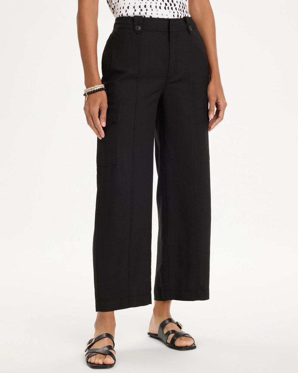Linen-Blend Utility Wide Crop Pants