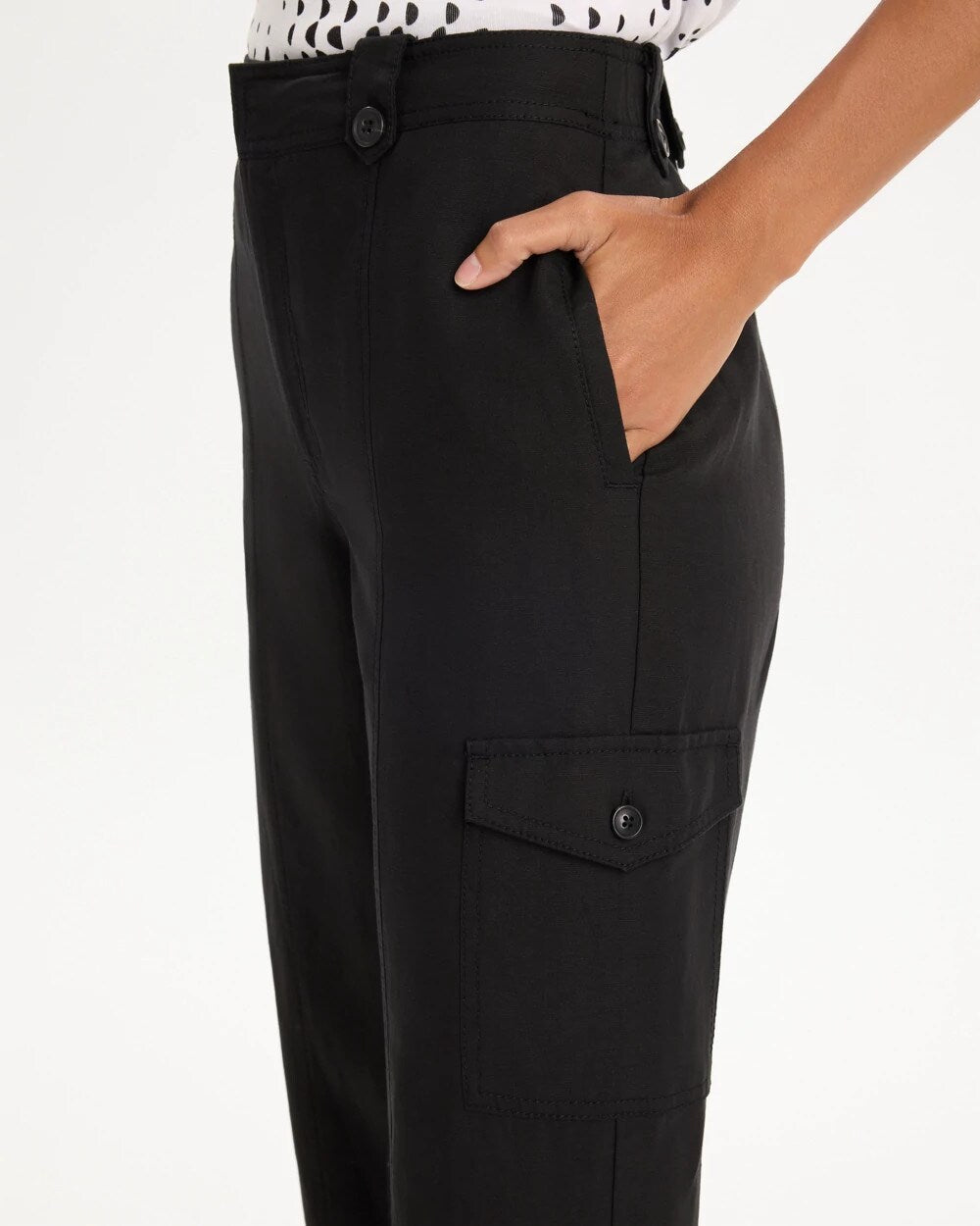 Linen-Blend Utility Wide Crop Pants
