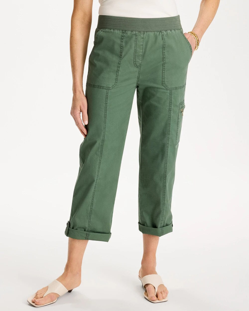 Poplin Cropped Roll Tab Pants