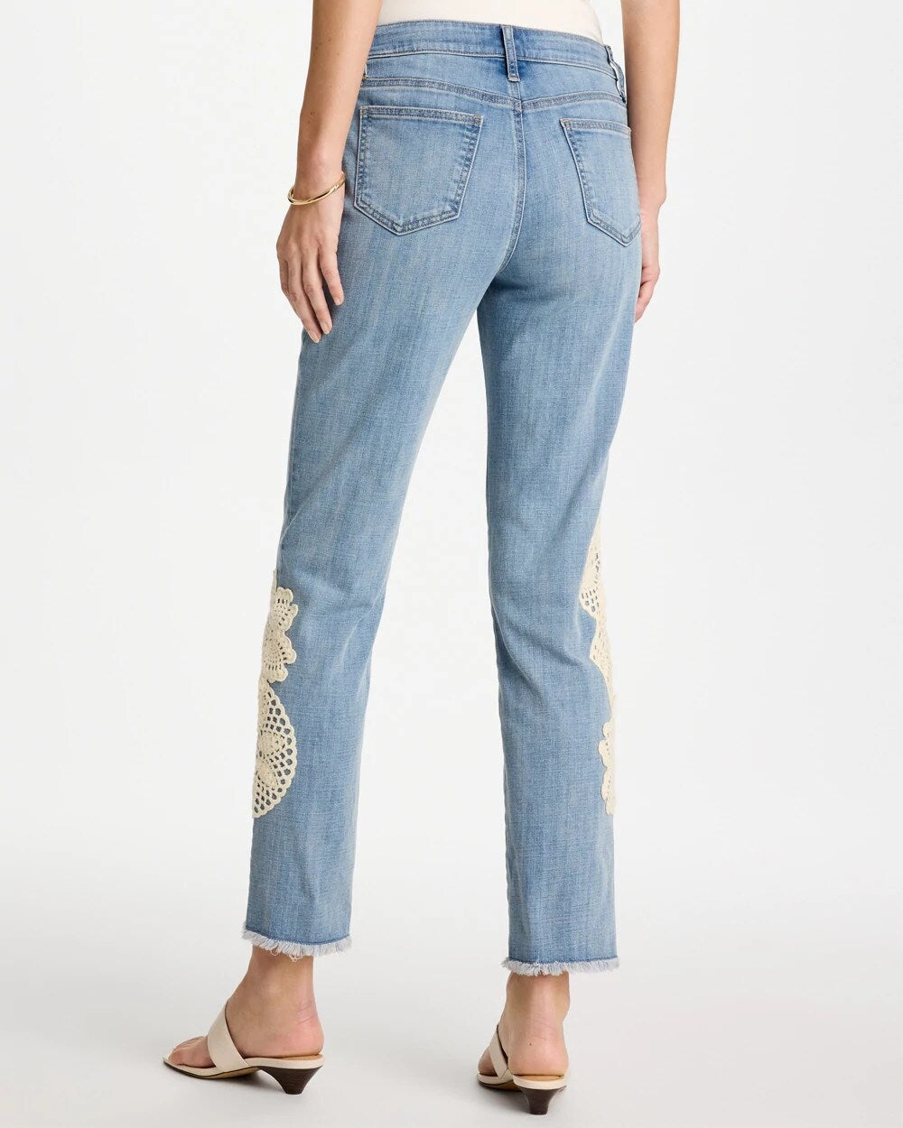 Girlfriend Slim Crochet Fray Ankle Jeans