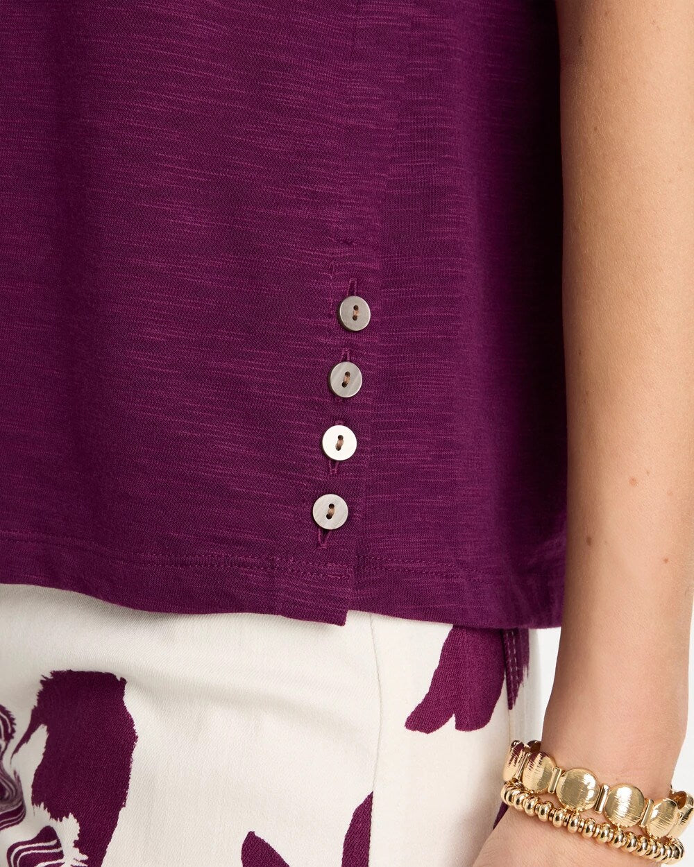 Cotton Slub Crewneck Button Tee