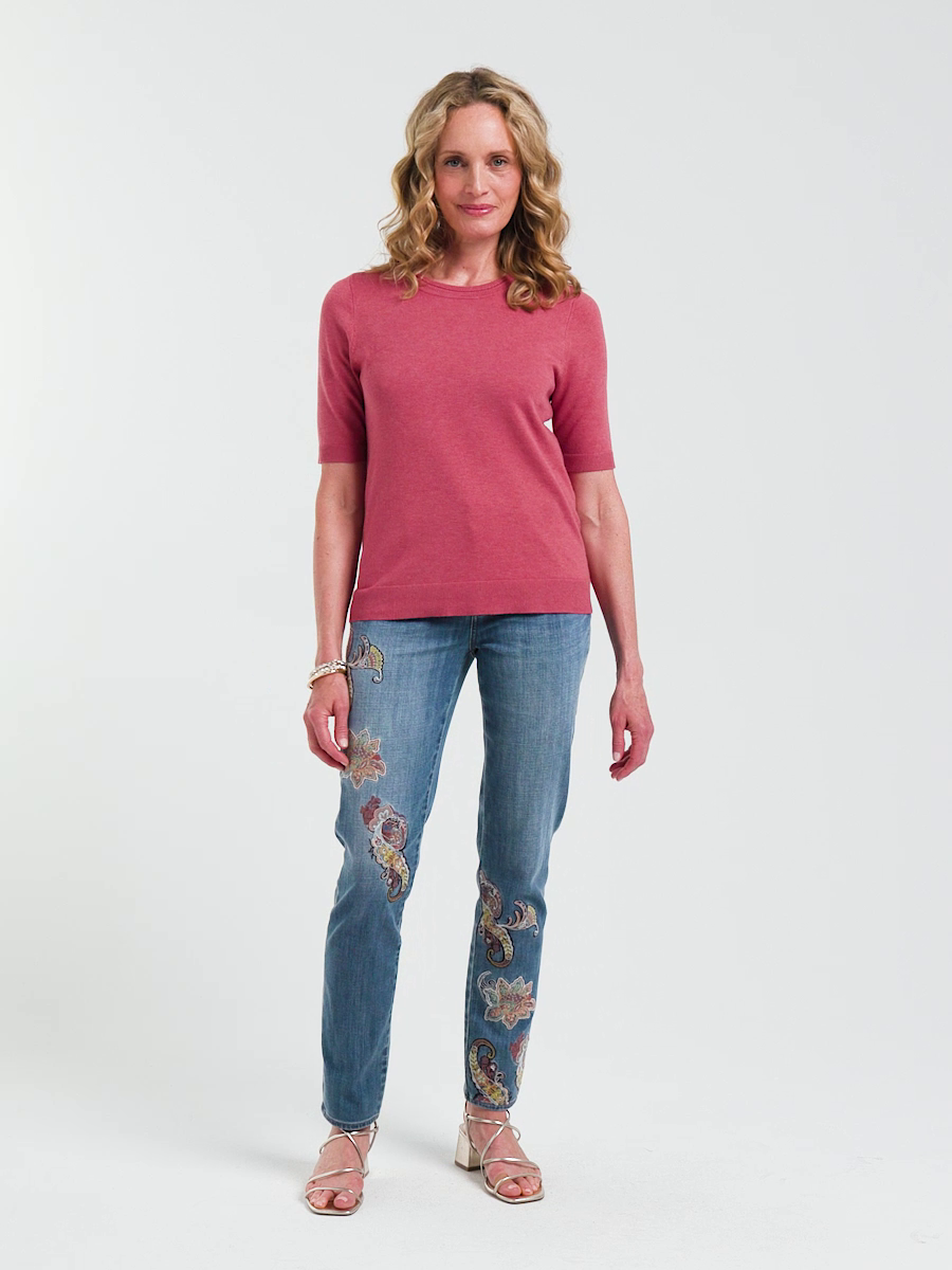 Girlfriend Slim Embroidered Ankle Jeans