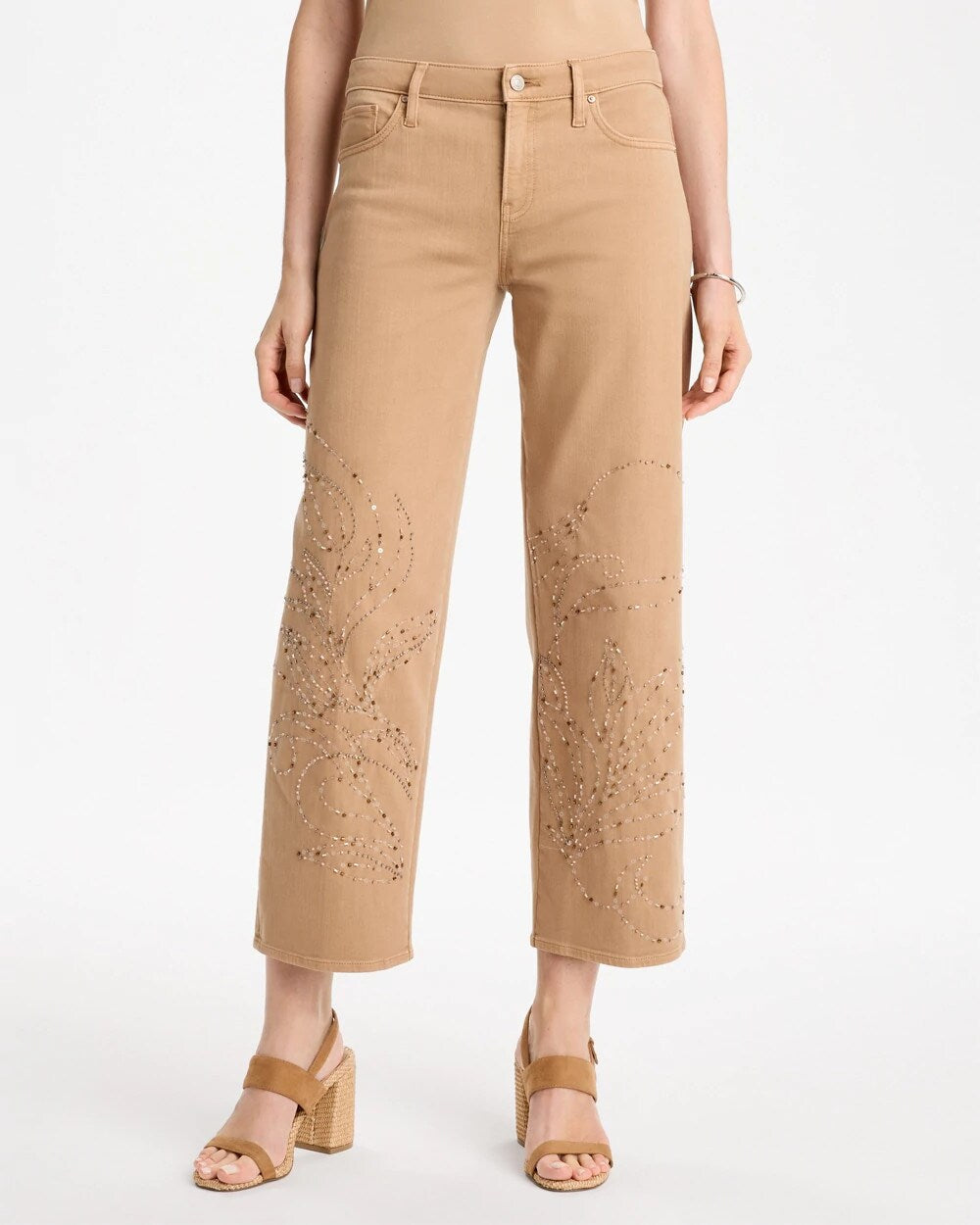 Girlfriend Studded Wide-Leg Crop Jeans
