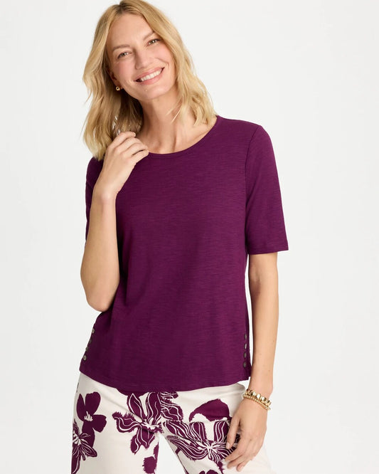 Cotton Slub Crewneck Button Tee