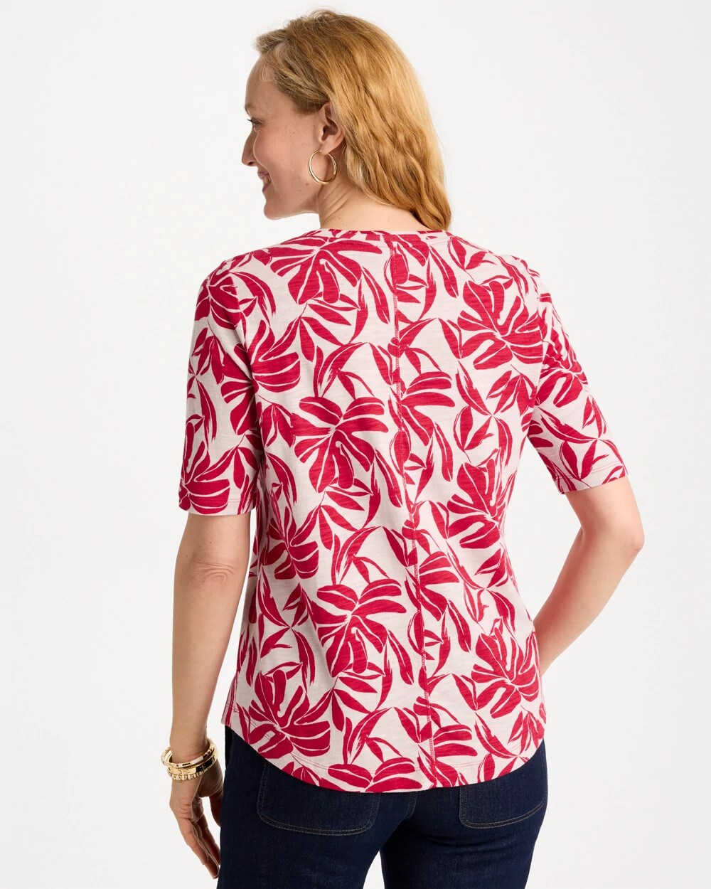 Printed Cotton Slub V-Neck Tee