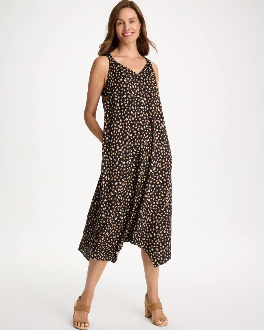 Rayon-Silk Asymmetrical Hem Dress