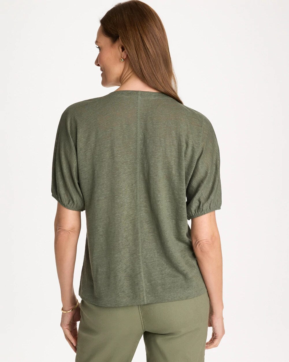 Linen Ruched V-Neck Tee