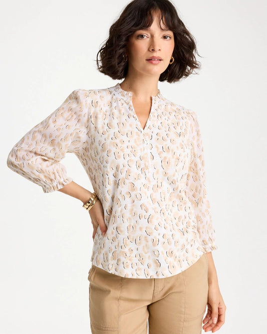 Animal Print Ruffled V-Neck Top