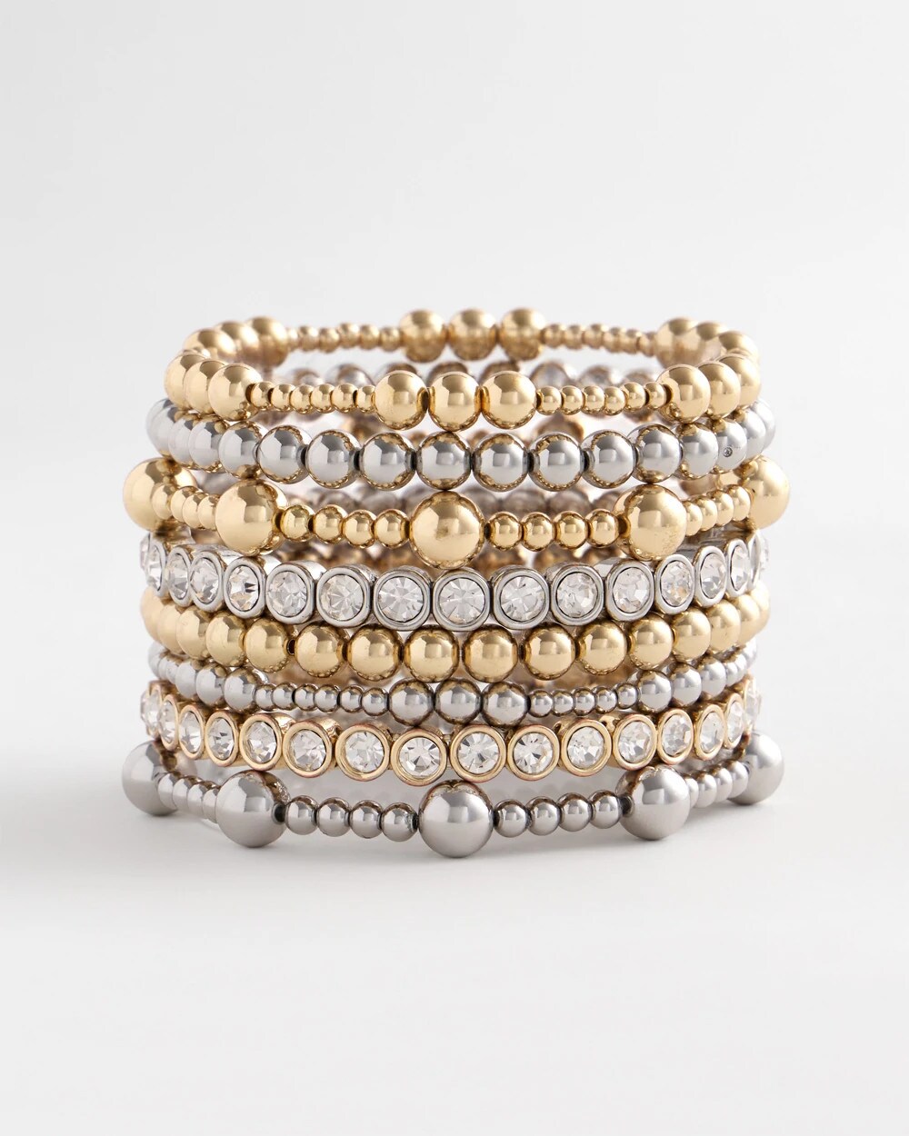 Silver-tone Small Bead Stretch Bracelet