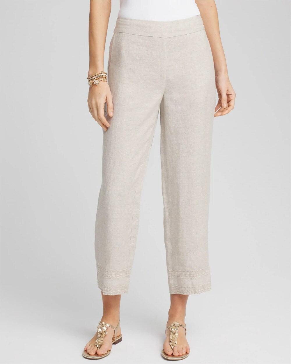 Linen Pull On Waist Cropped Pants