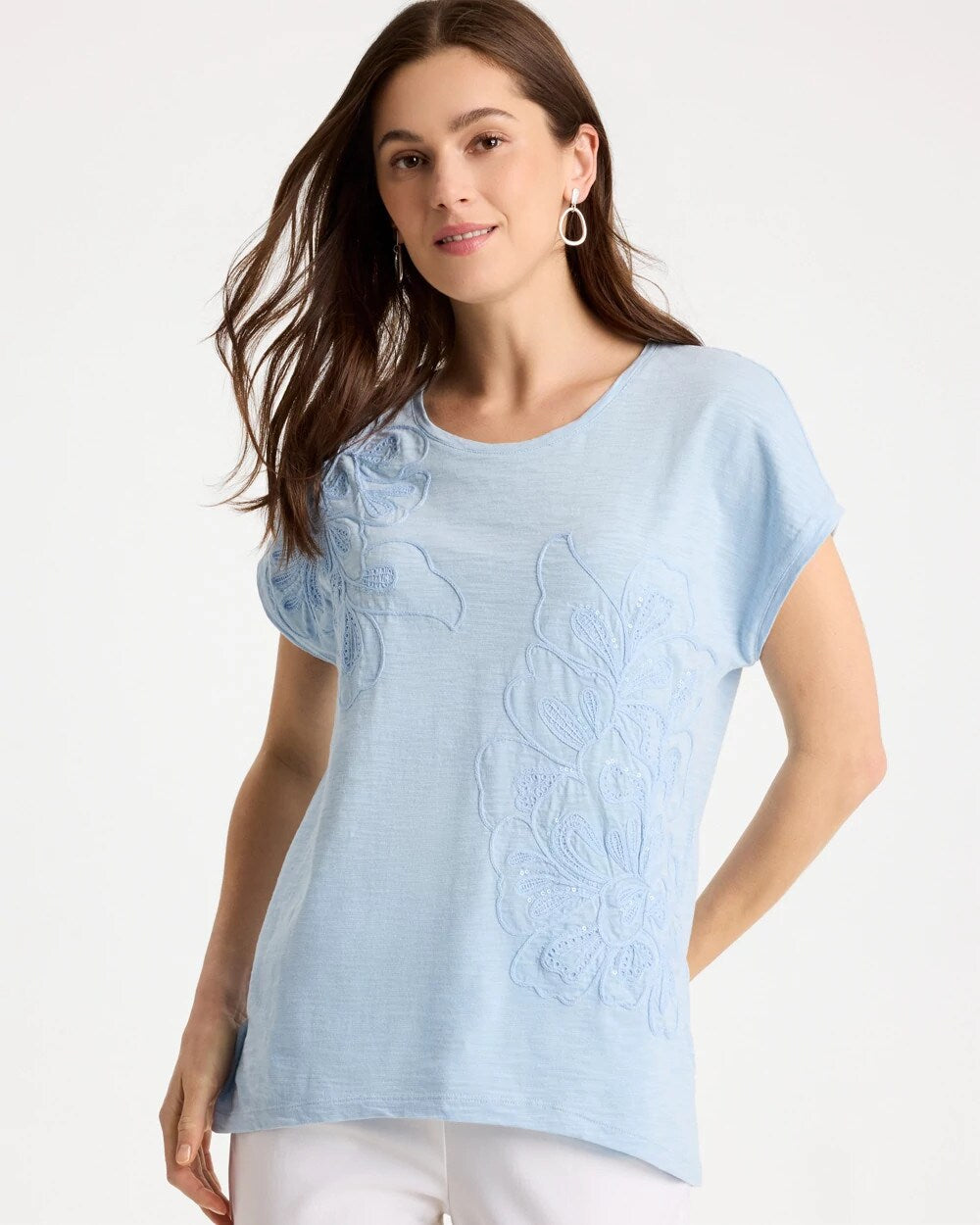 Cotton Slub Embroidered Wedge Tee