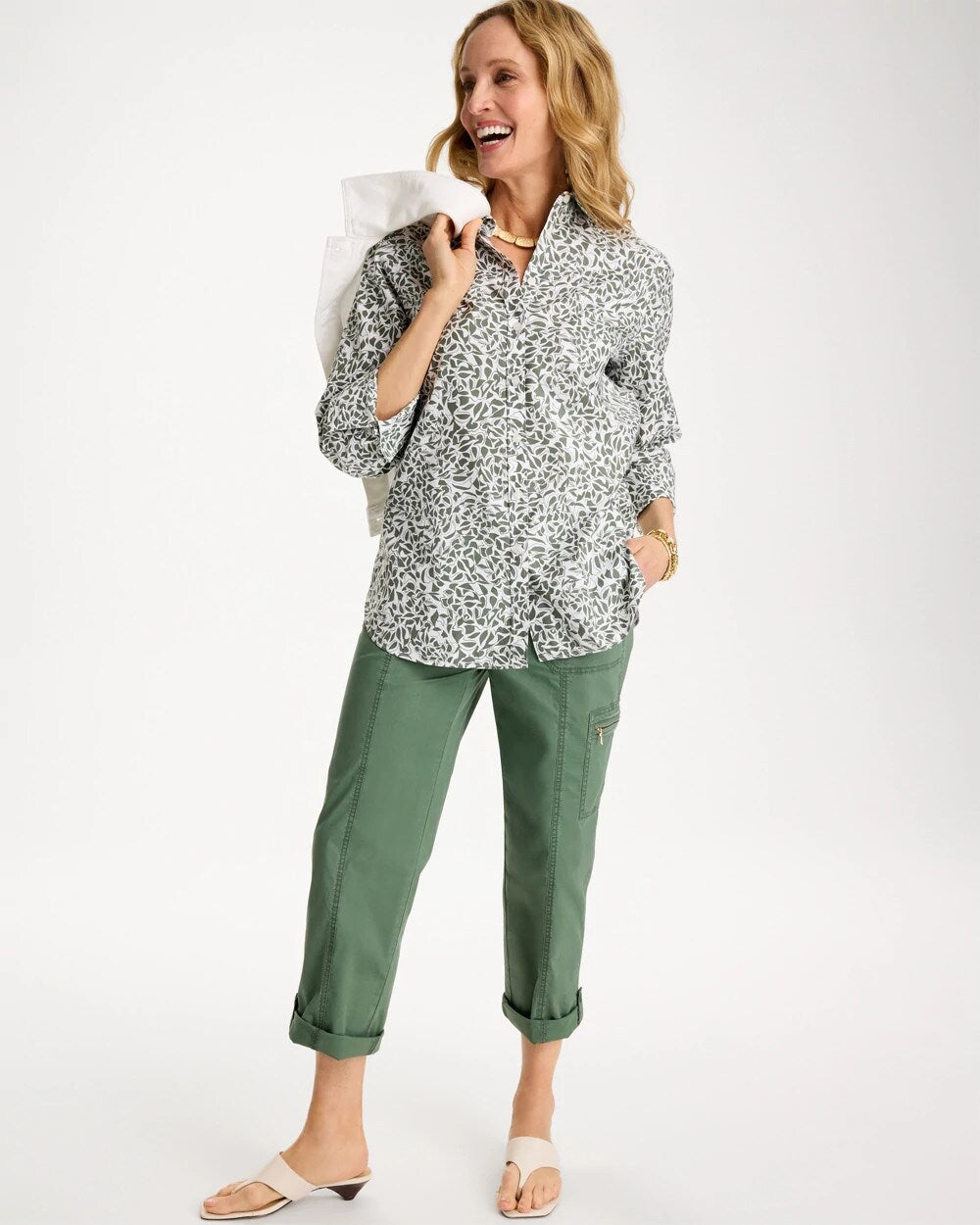 Poplin Cropped Roll Tab Pants