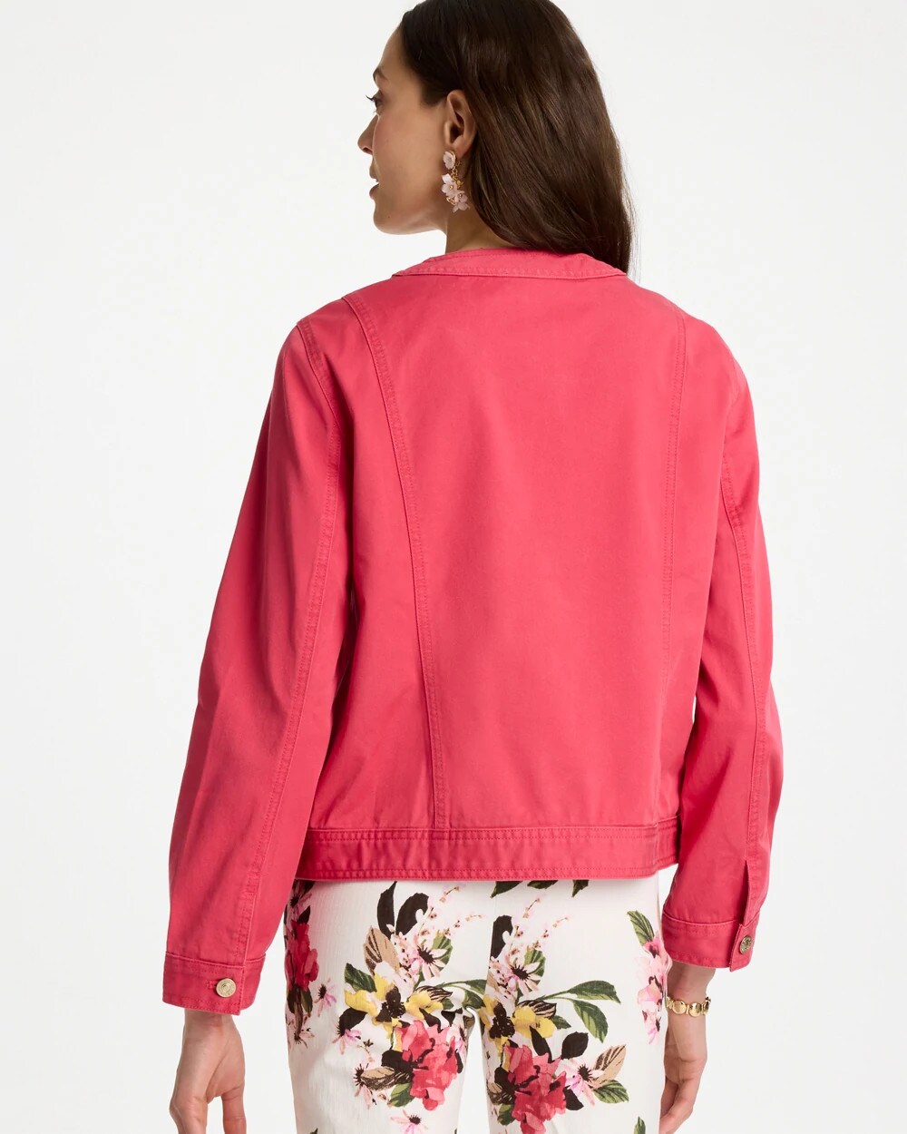 Collarless Twill Box Jacket