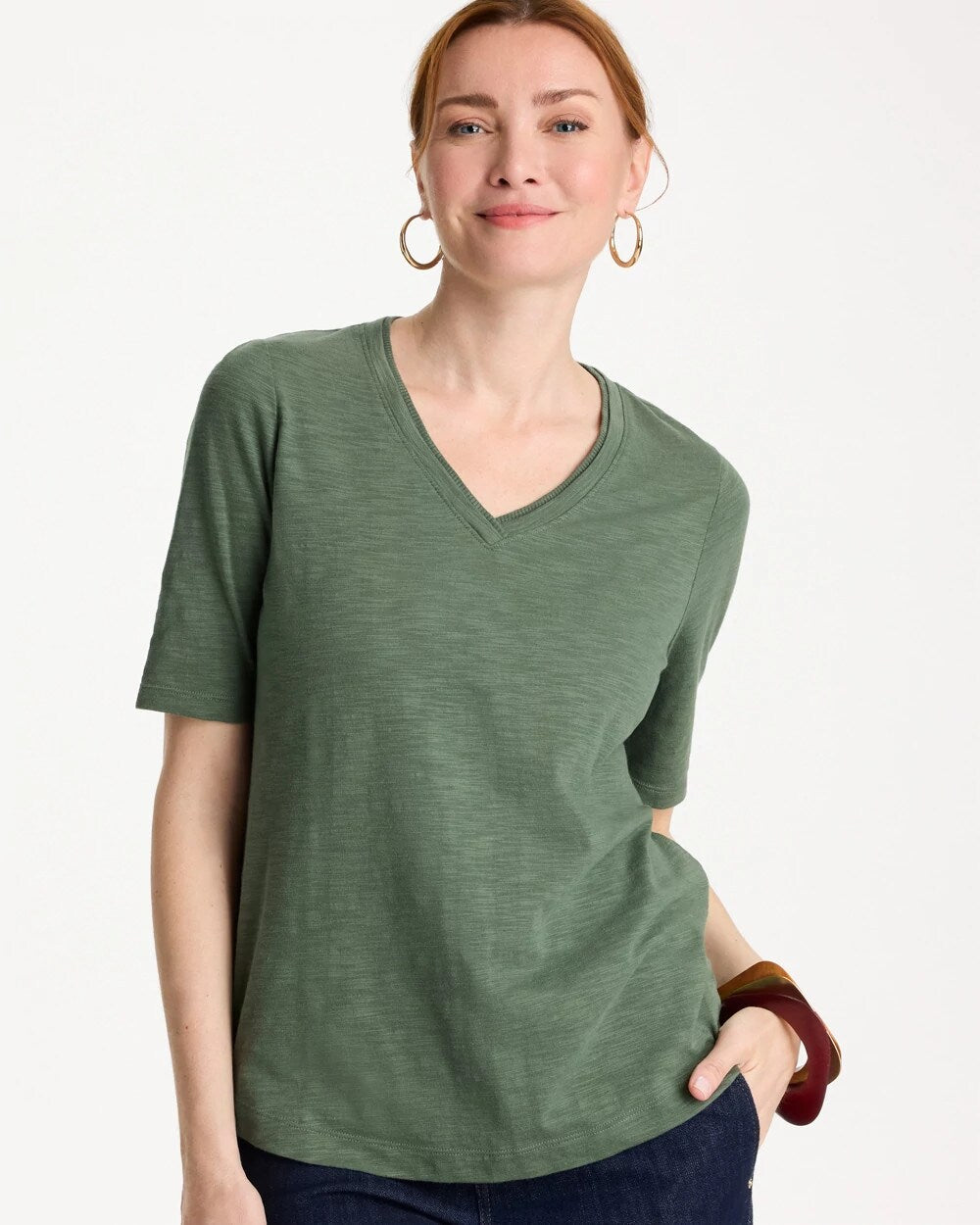 Cotton Slub V-Neck Tee