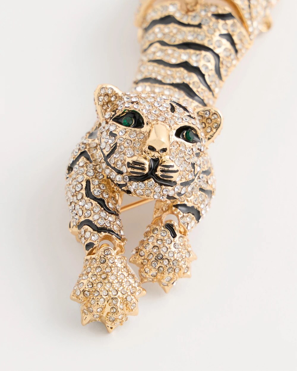 Faux Diamond Tiger Brooch