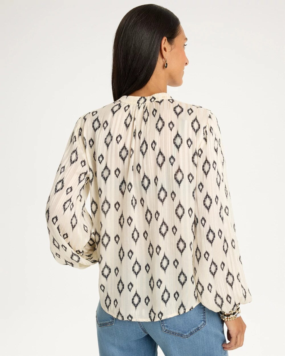 Satin Diamond Print Long Sleeve Blouse