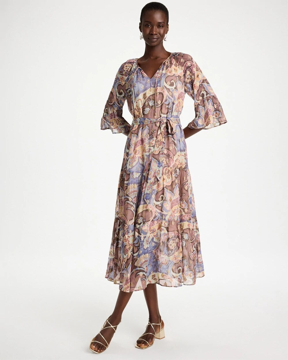 Foiled Woven Pleated Dress
