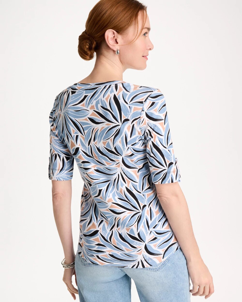 Printed Pima Elbow-Sleeve Tee