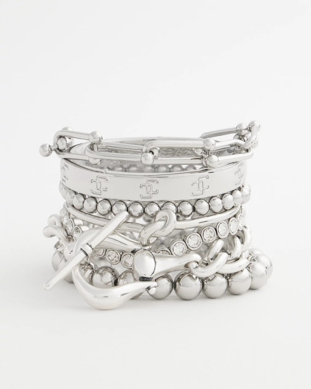 Small Beaded Silver Tone Stretch Bracelet