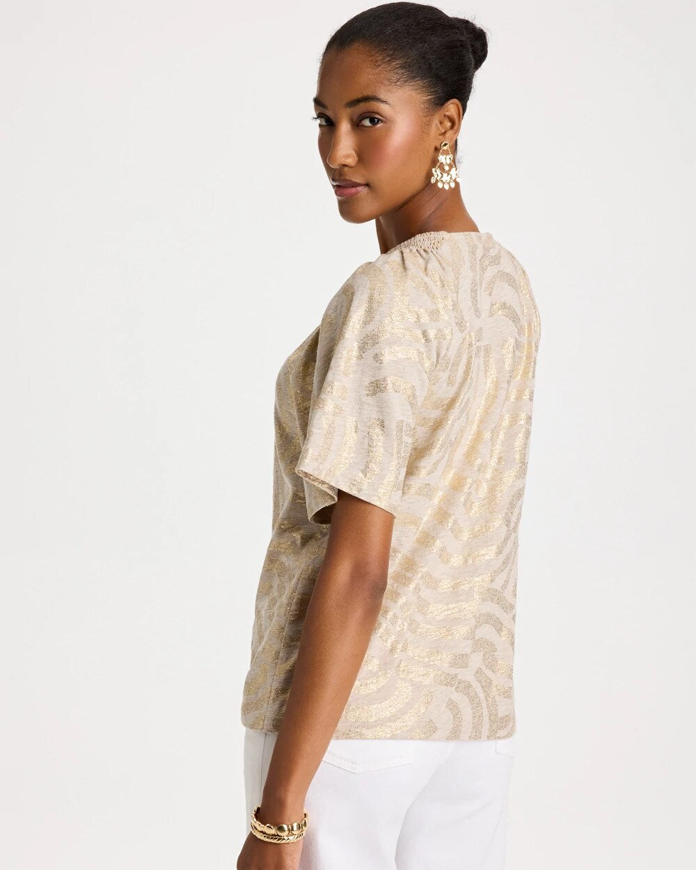 Cotton Foiled Shirred Tee