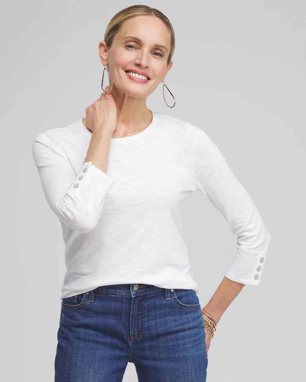 Cotton Slub 3/4 Sleeve Button Tee