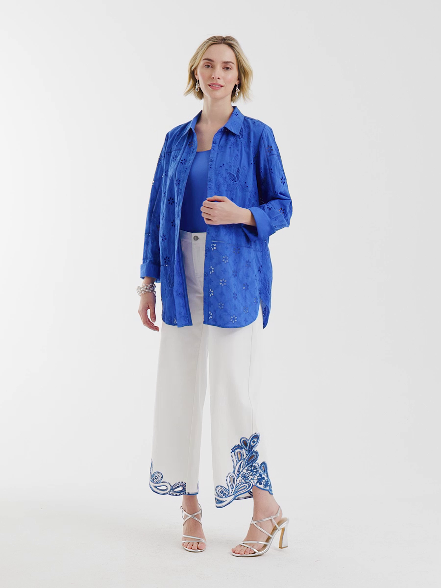 Embroidered Trapunto-Trim Tunic