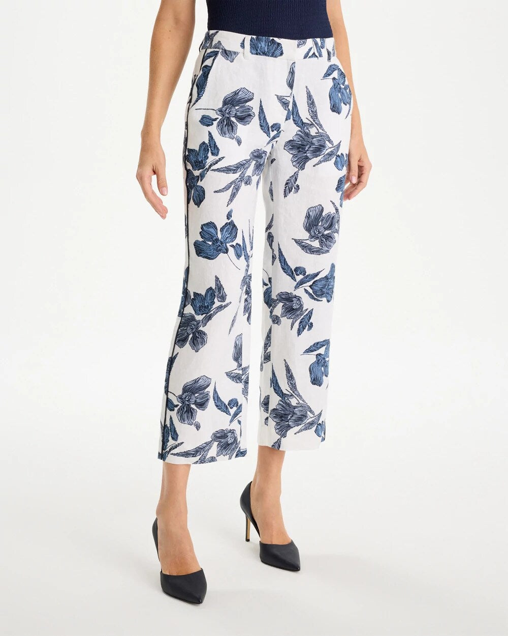 Piped Linen Fly Front Pants