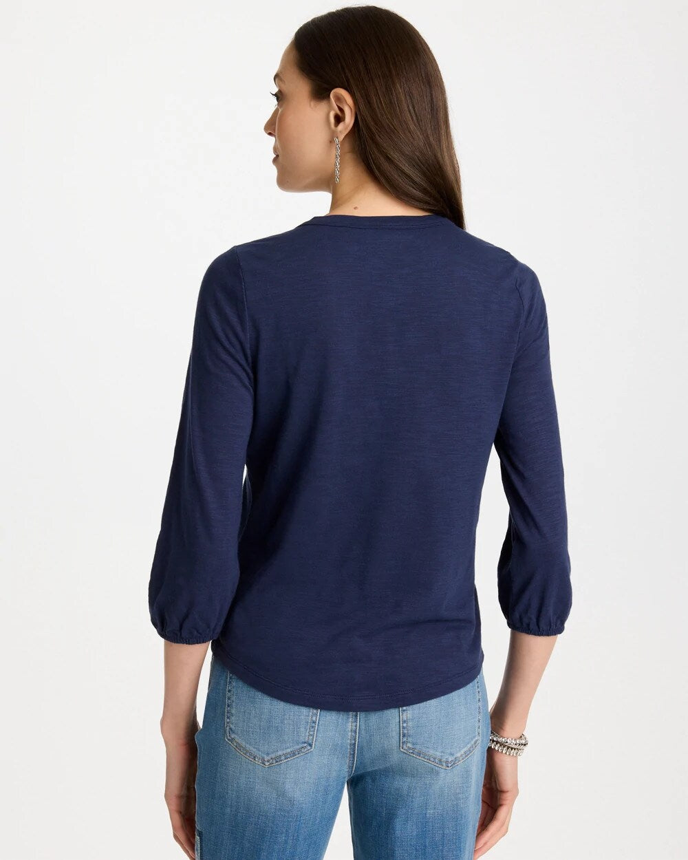 Puff Sleeve Cotton Slub Henley Tee