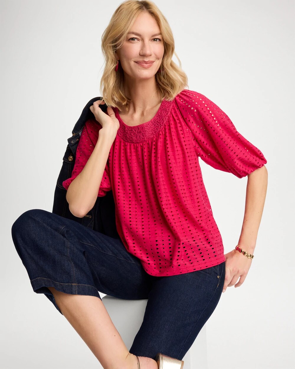 Textured Jacquard Peasant Tee